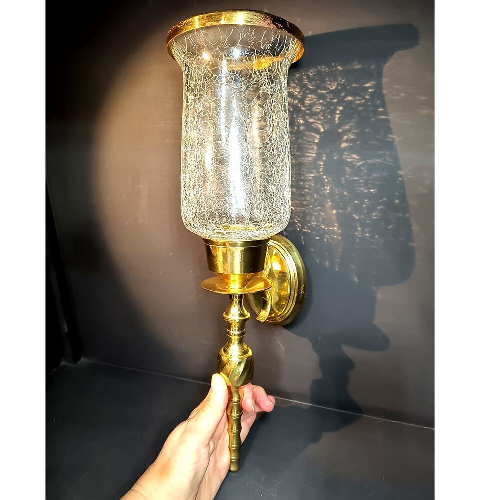 1438. Brass Sconce and Crackle Glass Globe Wall Mount